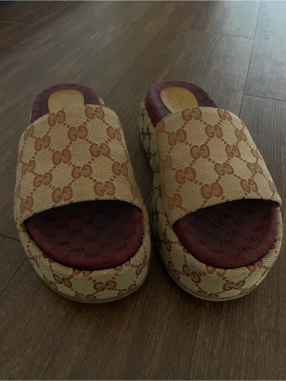 Gucci GG Burgundy ‘Angelina’ Platform Sandals